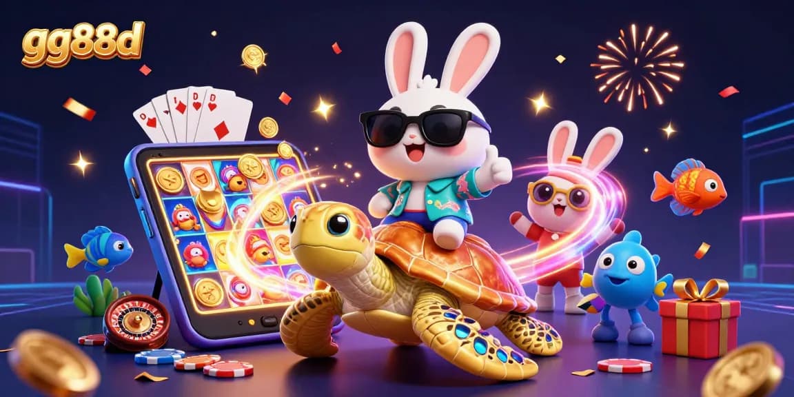 Experience vibrant gambling excitement with gg88d, featuring colorful characters and games in a dynamic casino scene.