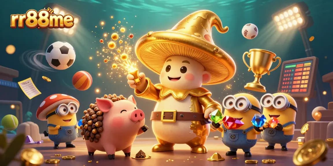 Catch the thrill of rr88me with a magical 3D casino scene filled with gold and sports betting excitement.