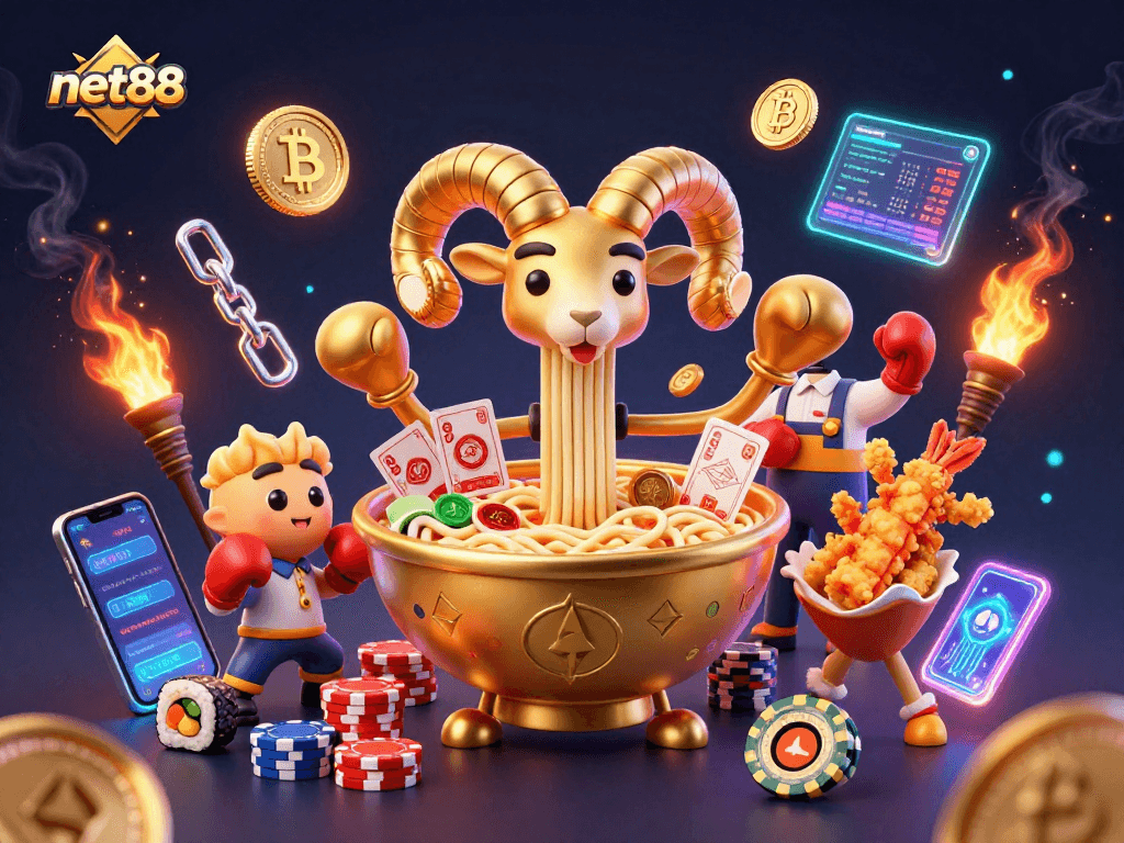 Experience thrilling action with net88 as you engage with vibrant casino characters and crypto elements.