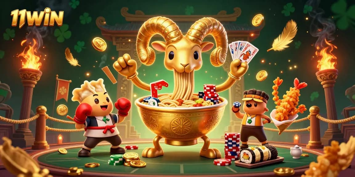 Experience the thrill of the 11WIN casino with a vibrant 3D illustration of characters in action.