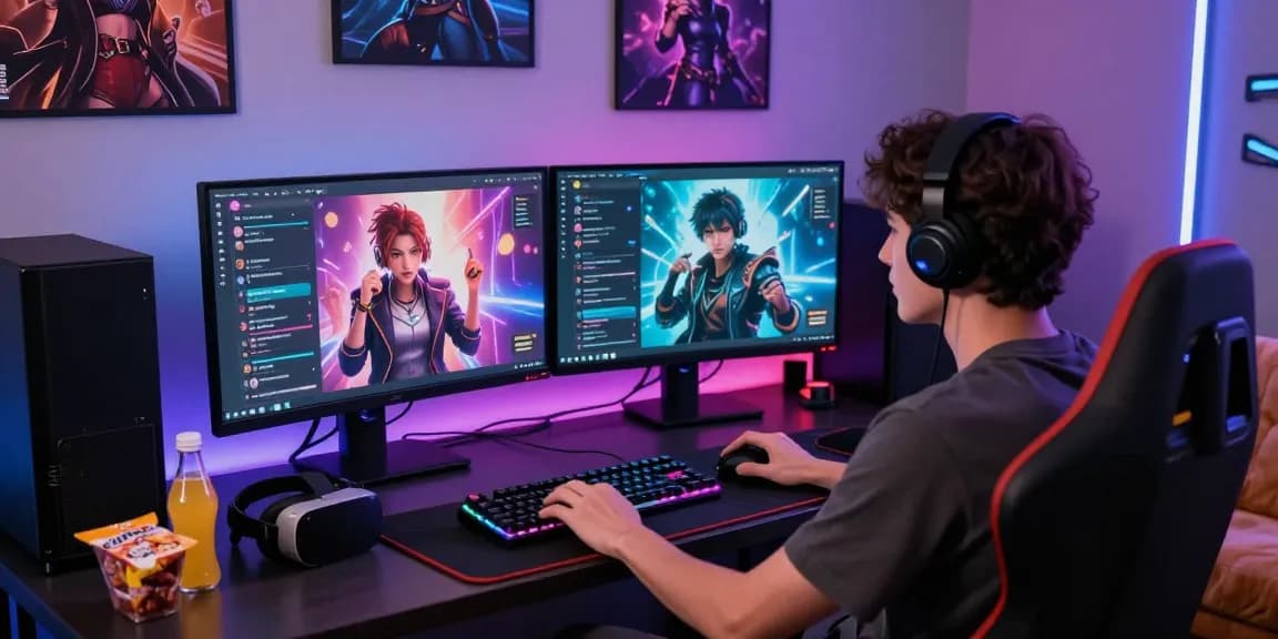 User interacting with NSFW AI character in a modern gaming setup featuring engaging animations and immersive digital elements.
