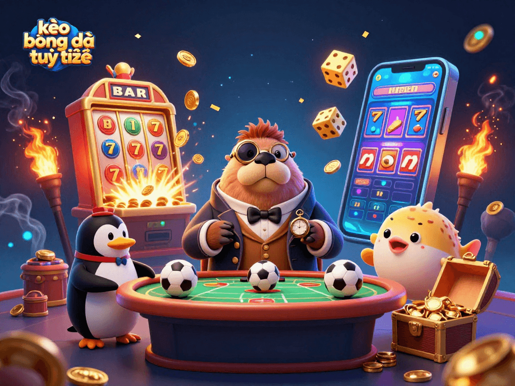 Engage in kèo bóng đá trực tuyến with a whimsical illustration of a walrus and players at a sports betting table.