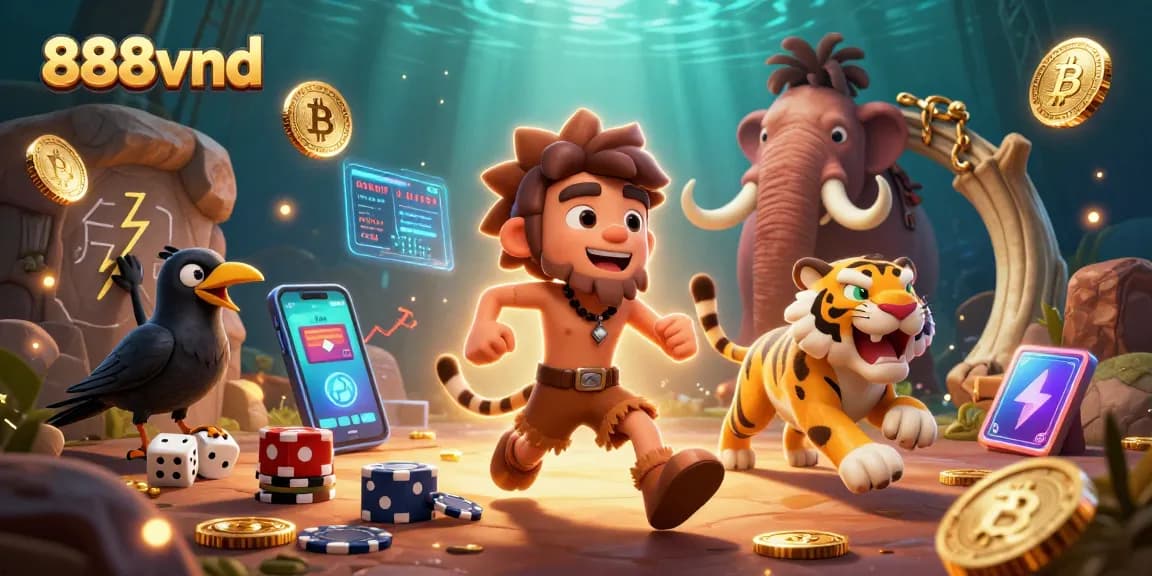 Experience thrilling games at 888vnd with vibrant characters running a prehistoric casino.