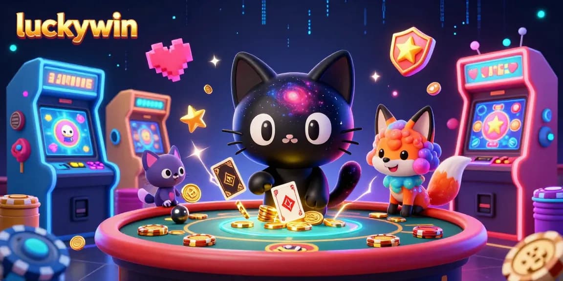 Experience the thrill of luckywin with a cosmic casino scene featuring a black hole cat and dynamic game elements.