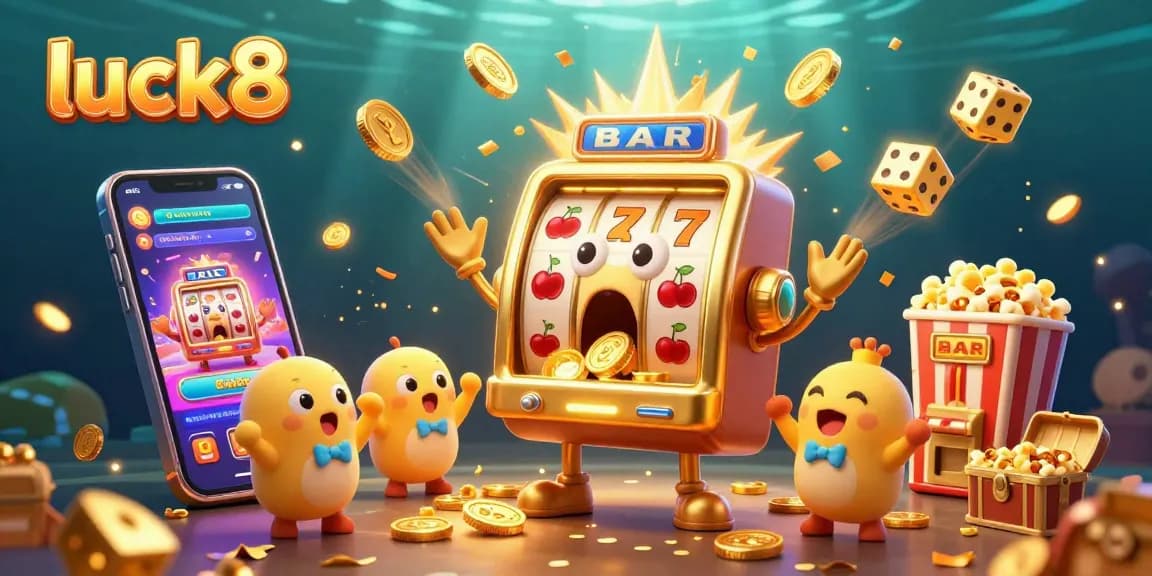 Spin the luck8 slots and celebrate wins as coins rain down, showcasing vibrant casino excitement.