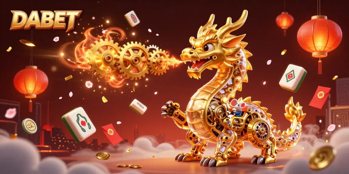 DABET offers immersive gaming experiences with a vibrant casino atmosphere featuring a golden dragon and festive decorations.