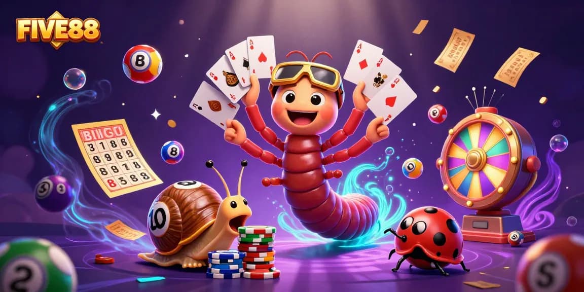 FIVE88 players enjoy a vibrant lottery scene with exciting elements and characters in action.