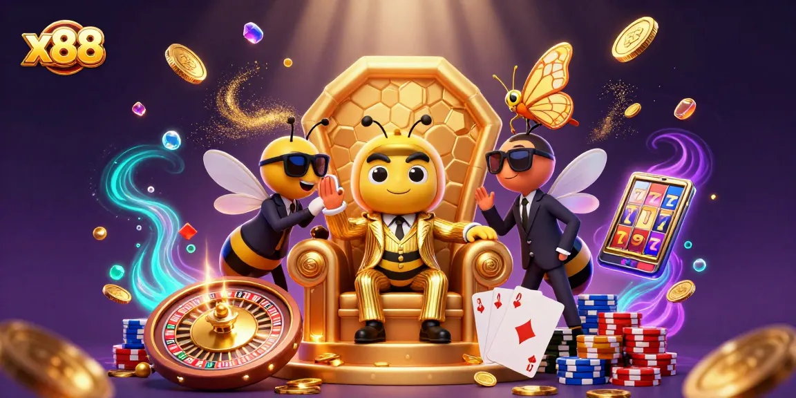 x88 brings luck with a cartoon bumblebee mob boss and casino elements in an exciting scene