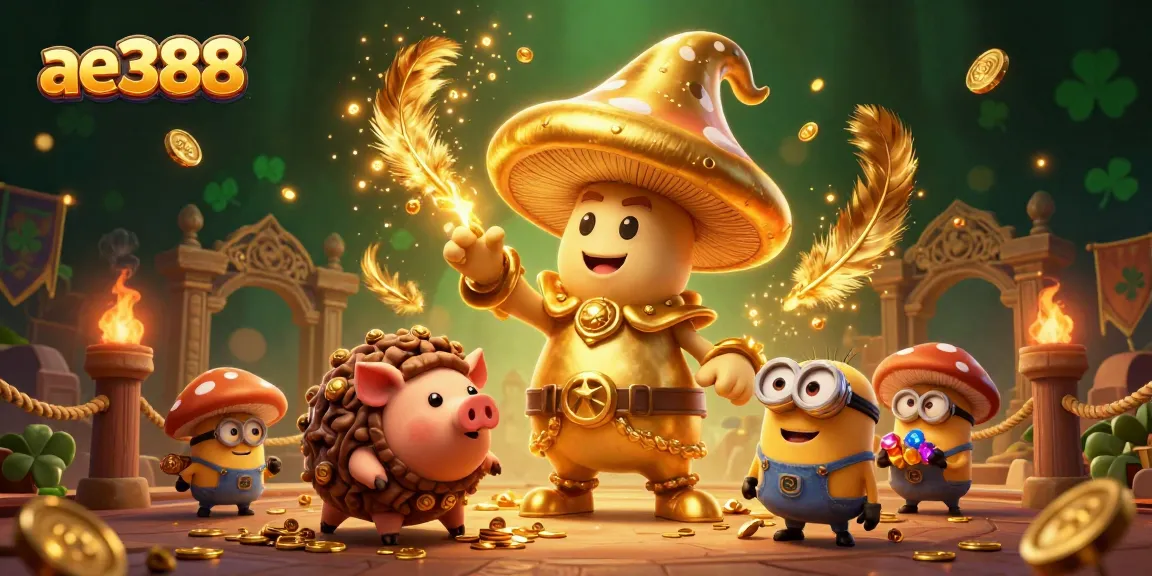 Engage with ae388's vibrant gaming world, featuring enchanting mushroom wizard and treasure seekers.