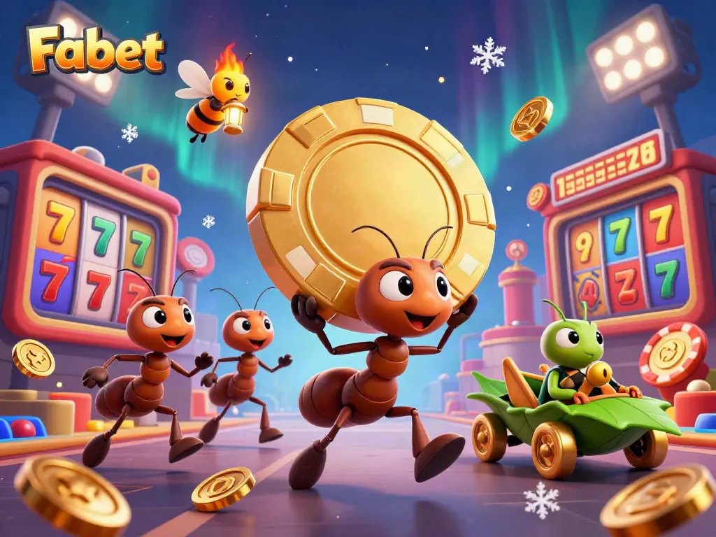 Experience thrilling gambling adventures with Fabet in this dynamic 3D illustration featuring lively casino elements.