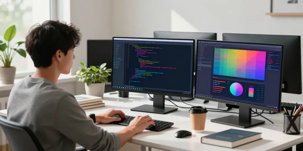 Developer using instant indexing tools in a modern workspace.