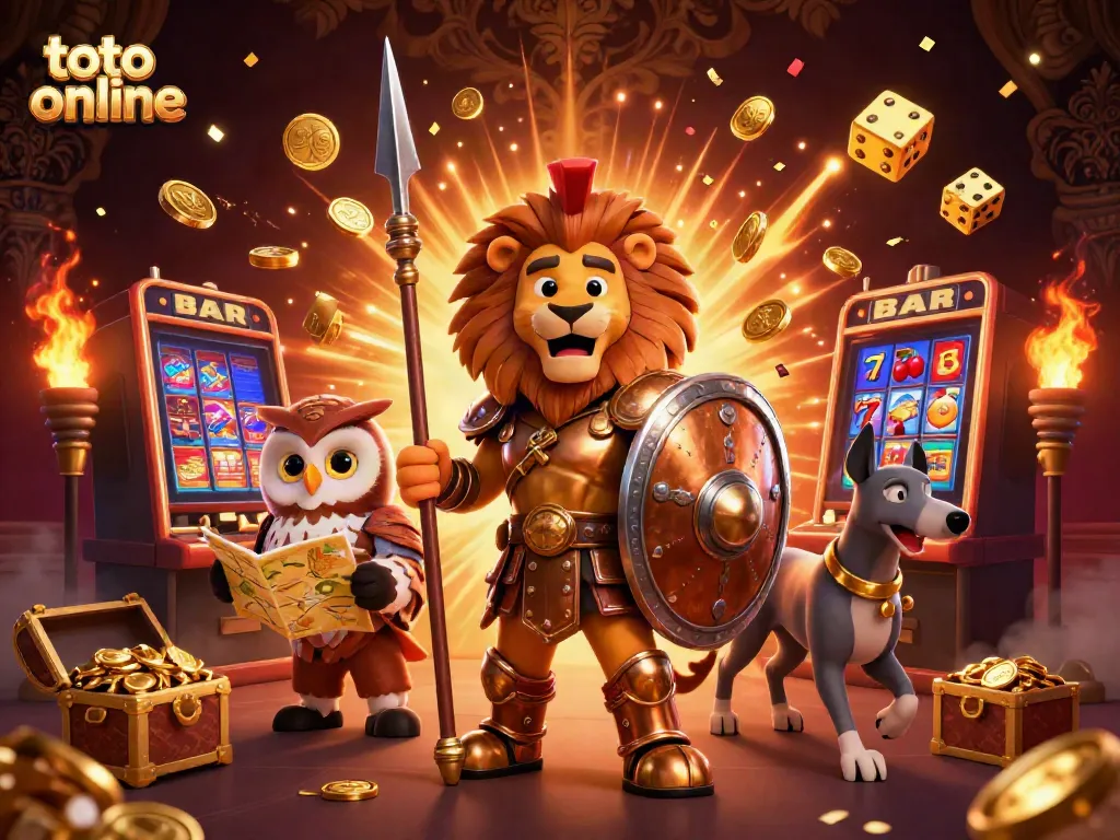 Engage in thrilling toto online gaming as legendary characters join a vibrant casino scene.