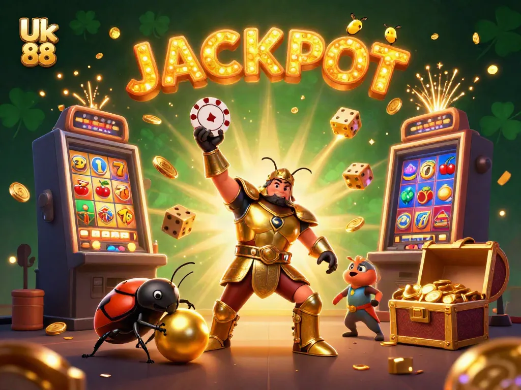 Engage in the thrilling world of Uk 88 as the hercules beetle overcomes challenges with a winning poker chip.
