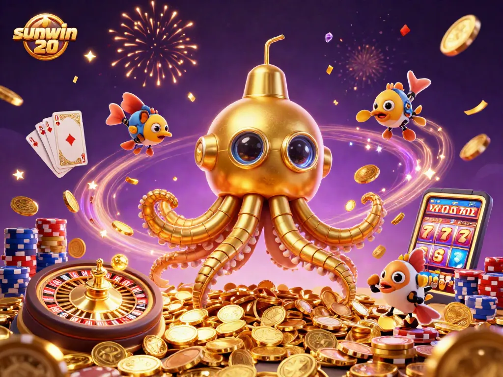 Win big with sunwin 20's exciting 3D casino adventure featuring golden kraken and coins