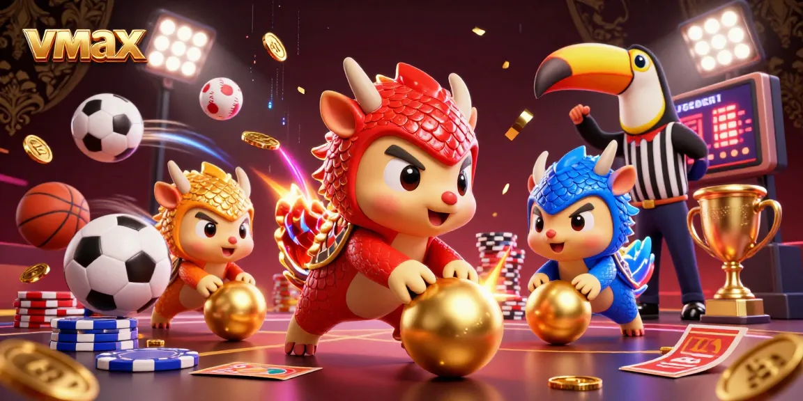 Experience thrilling vmax sports betting action with rival pangolins competing amid colorful casino elements.