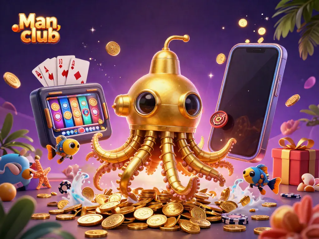 Engage in thrilling slots and gaming at Man club with rich, dynamic 3D casino illustration.