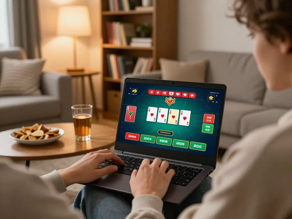 Playing poker on lương sơn tv through an engaging online platform in a cozy home setting.