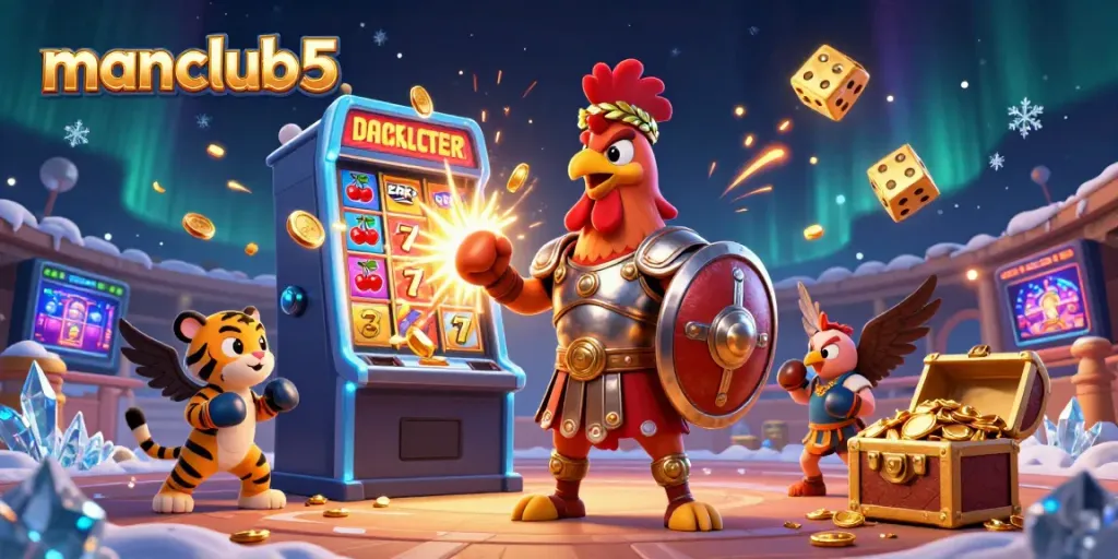 Experience the thrilling jackpot action with manclub5 in this vibrant casino arena scene.