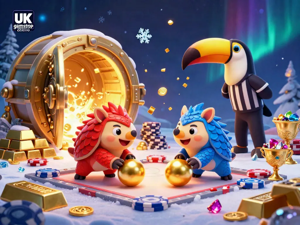Bowling pangolins in casino scene emphasizing UK non gamstop casino theme with vibrant treasures.