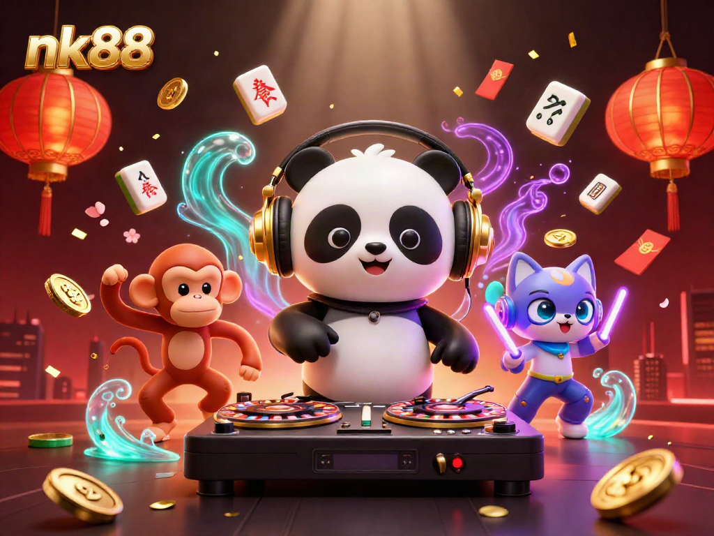 Experience the thrill of nk88 gaming with vibrant characters and slot elements in a dynamic scene.
