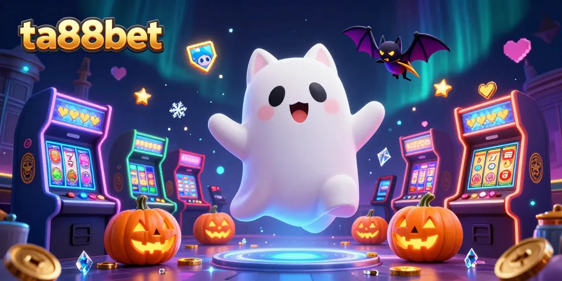 Experience thrilling fun at ta88bet with a ghost cat, bat companion, and glowing slot machines!