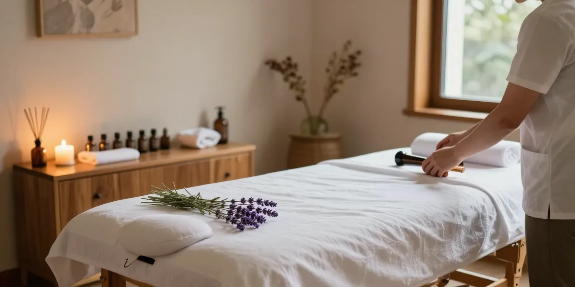 Relaxing 정왕동출장안마 scene in a tranquil massage therapy room with calming decor.