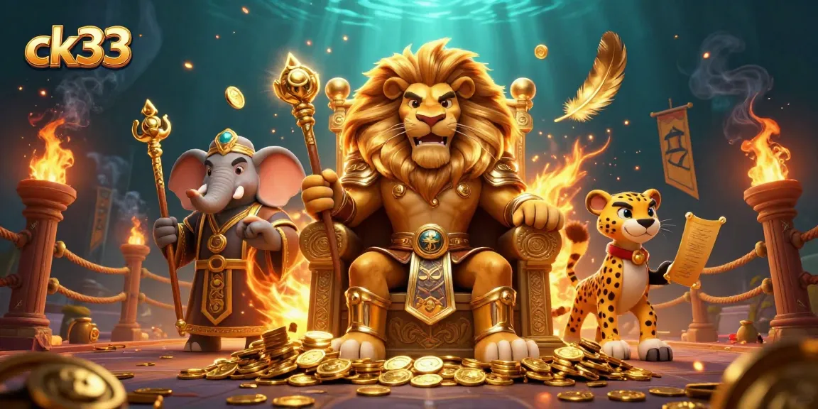 Experience the thrill of ck33 with the lion king and his allies in a vibrant casino scene.