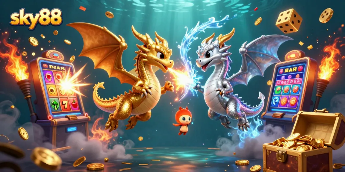 Experience thrilling wins with sky88's vibrant casino scene featuring dynamic dragons and jackpot excitement.