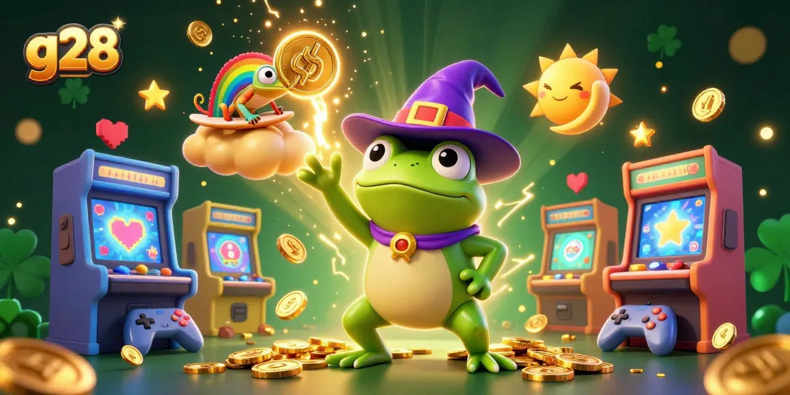 Win big with g28 as a weather wizard frog creates gold coins in this vibrant casino scene.