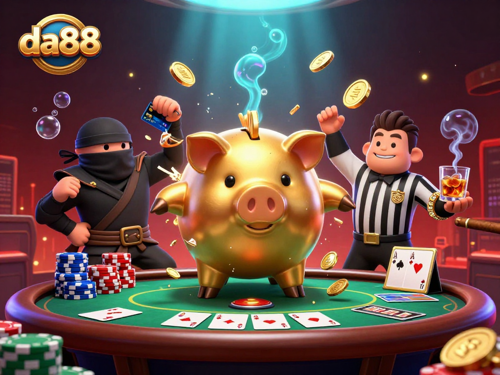 Experience the thrilling gameplay of da88 with an action-packed casino illustration featuring vibrant characters.