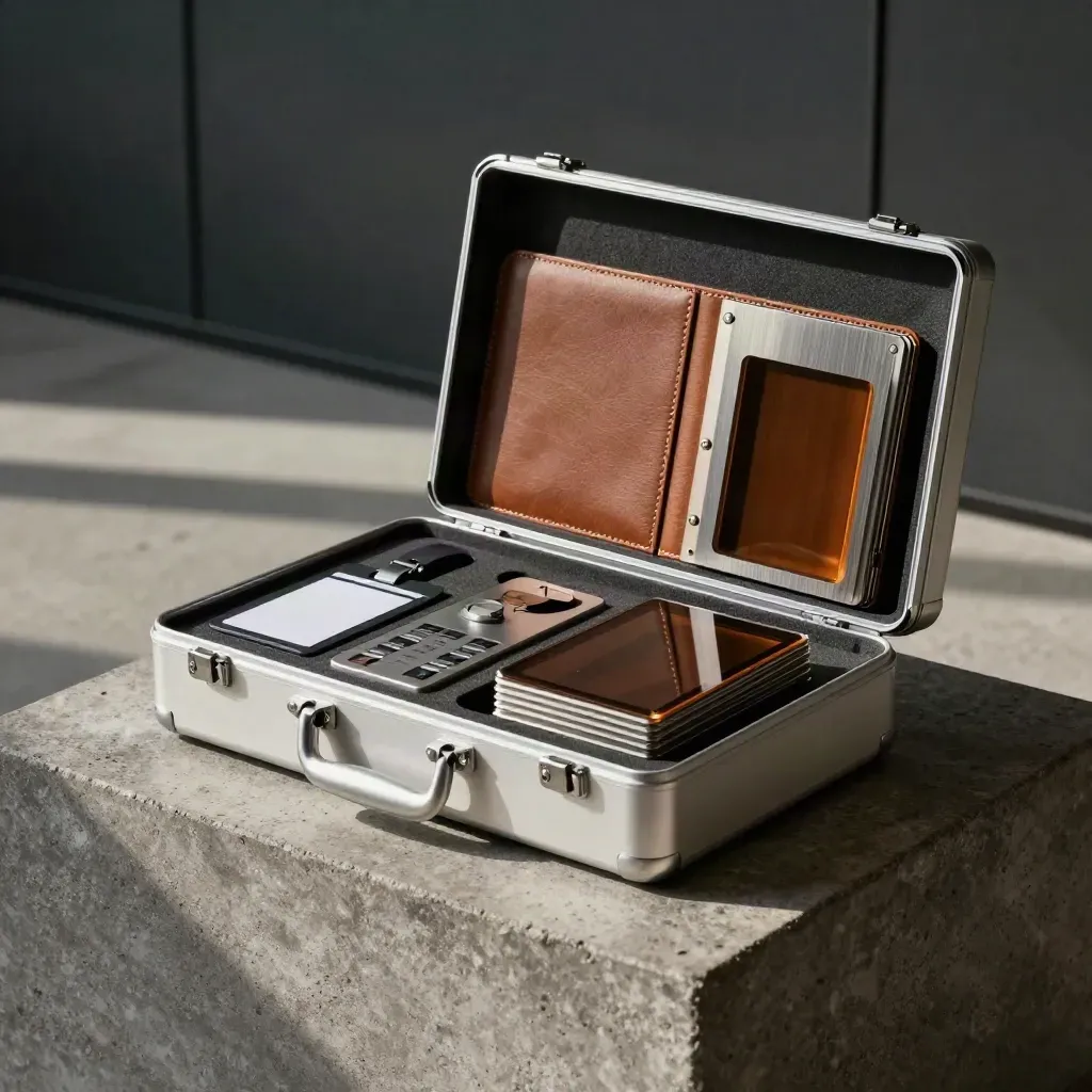 Corporate demo kit with three role-based modules in a dim modern studio.