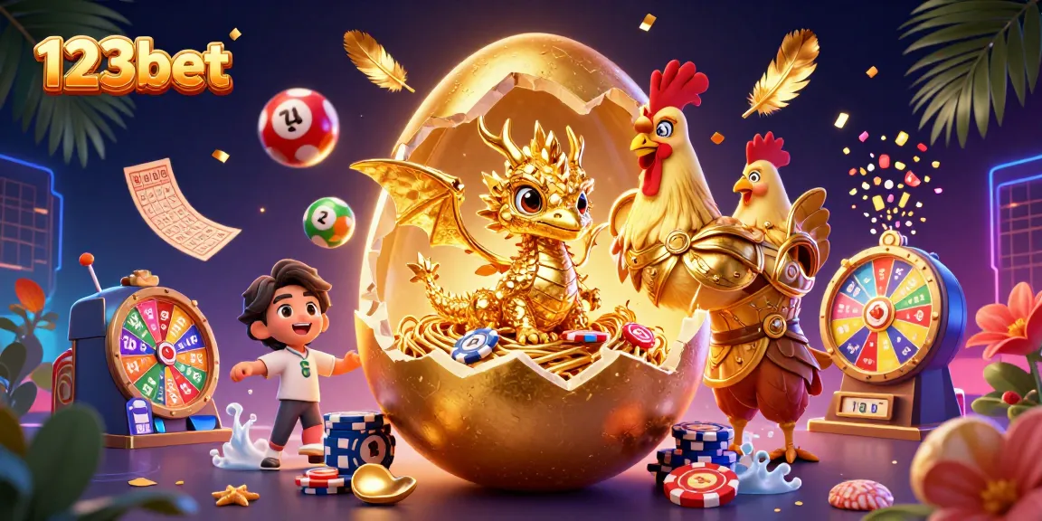 Experience the thrill of 123bet with a 3D scene showcasing a golden dragon amidst dynamic lottery elements.