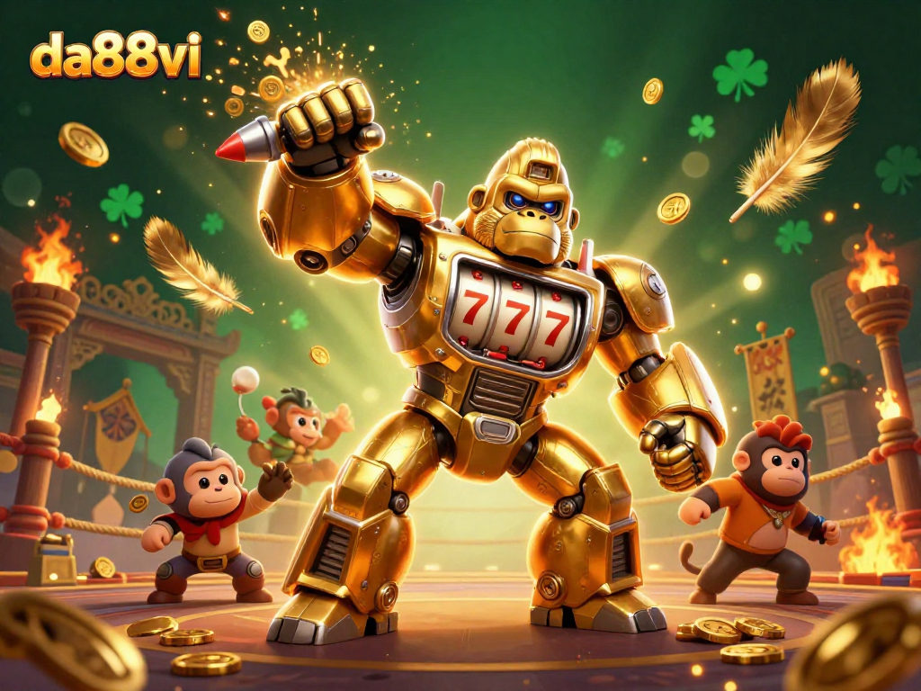 Engage with da88vi's thrilling 3D gorilla mech slot machine scene packed with action.