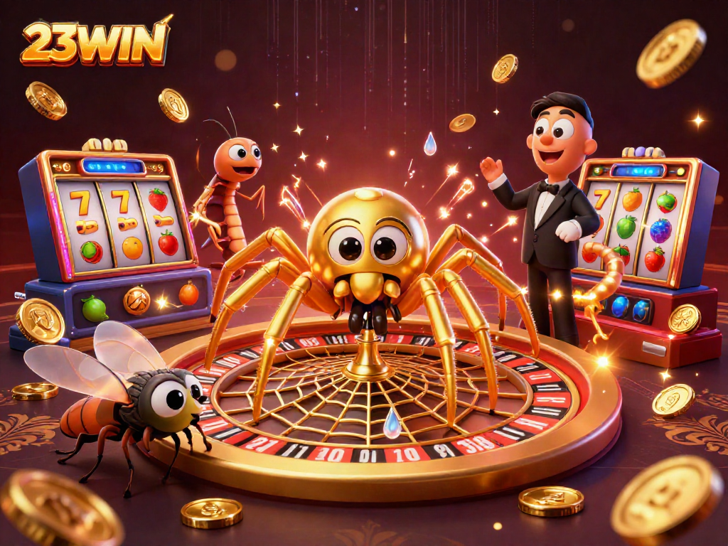 Experience thrills at 23WIN with a golden roulette web scene filled with exciting slot game elements.