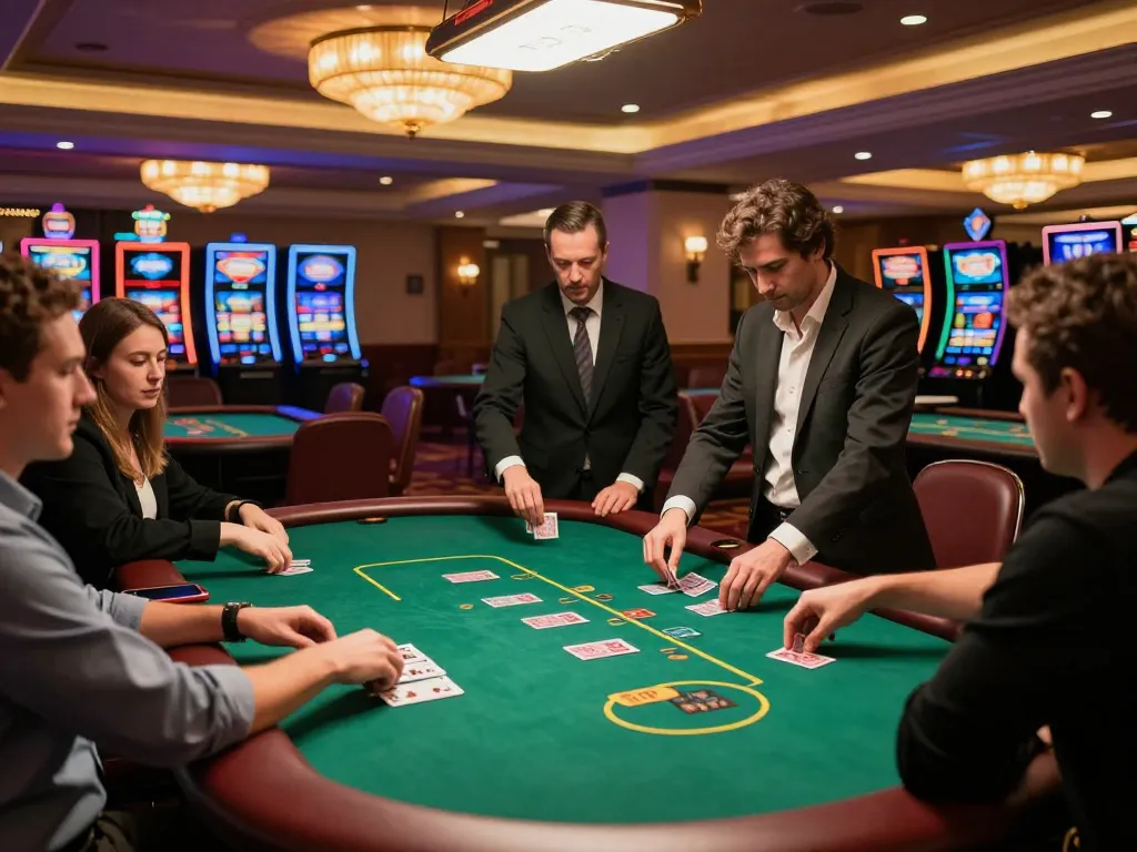 Players strategizing at HELLO88 casino tables with dynamic gameplay action