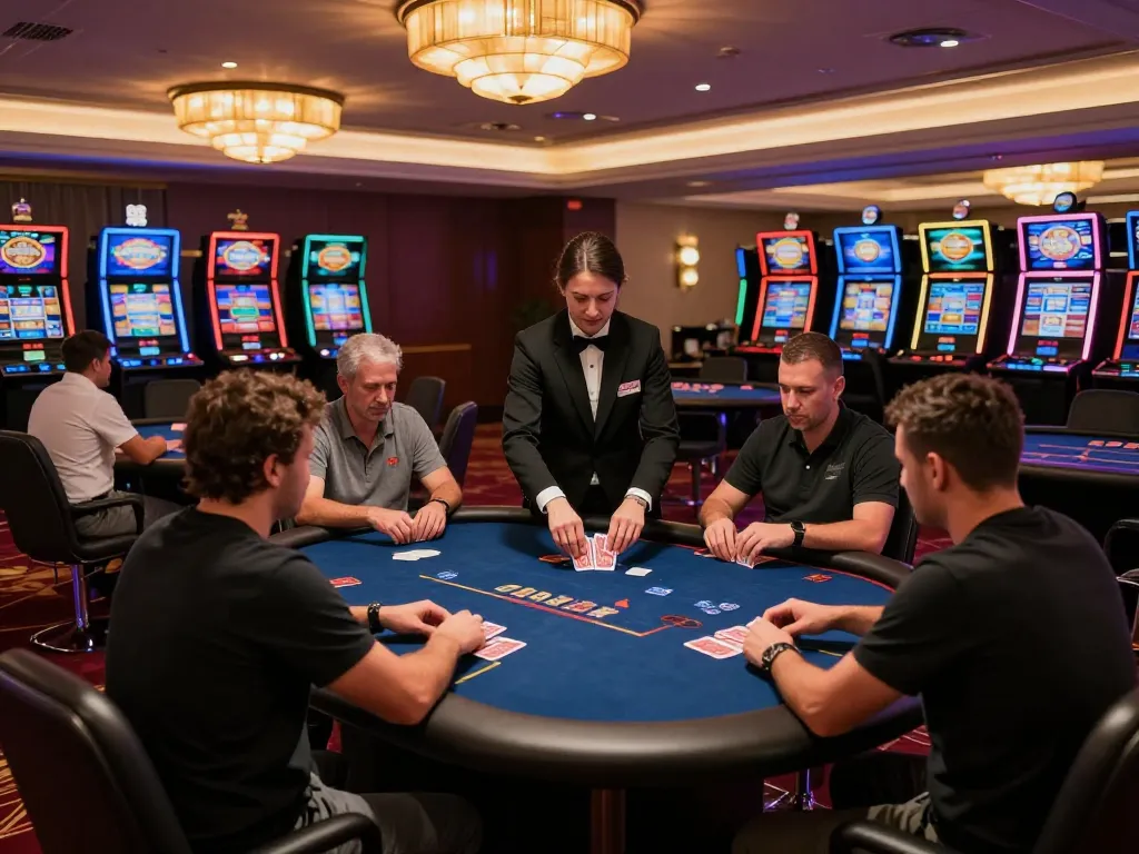 Players engaging in a thrilling game at 888b casino with warm ambient lighting and elegant surroundings.