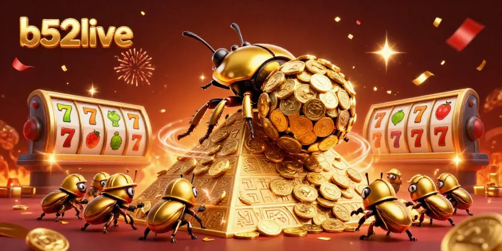 Experience the thrill of b52live with 3D cartoon beetles and dynamic casino elements.
