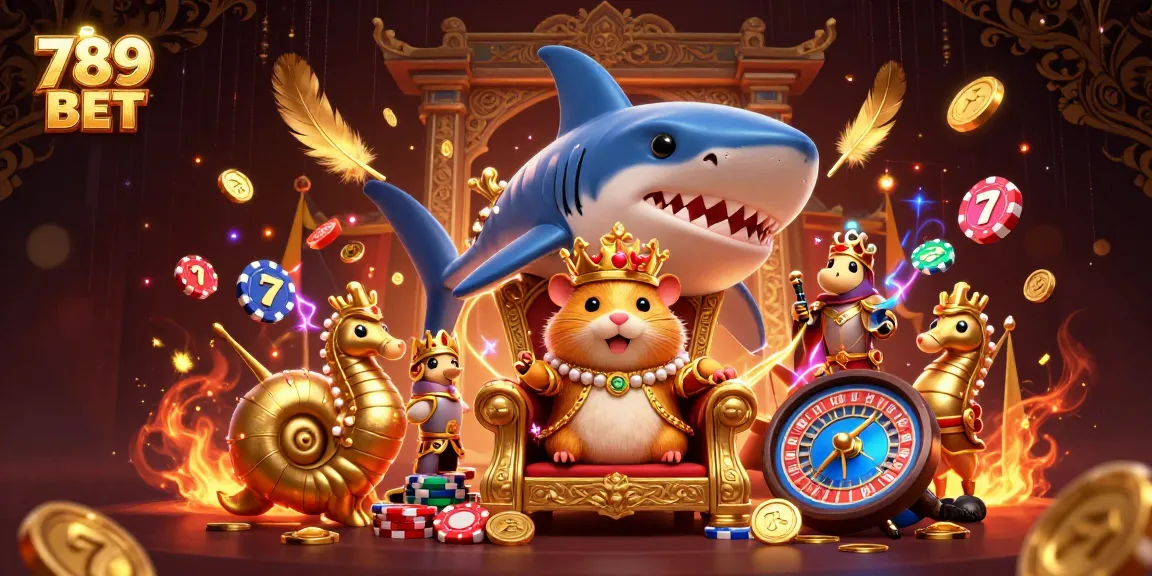 Experience the excitement of 789 BET with a fierce golden hamster king reigning over a bustling casino scene.