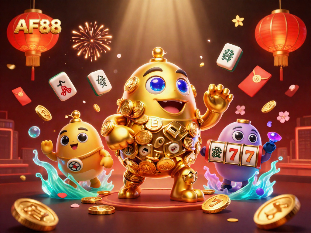Engage in thrilling slots action with AF88's magical golden golem and vibrant casino elements.