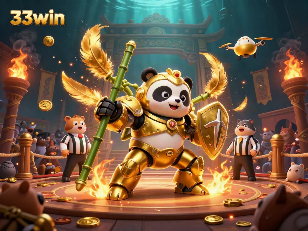 Experience the thrill of 33win in a dynamic casino arena with vibrant characters and betting elements.
