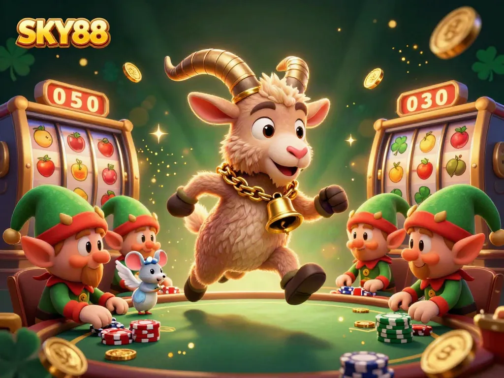 Engage with the thrilling world of SKY88 through an exciting casino scene featuring dynamic characters and vibrant game elements.