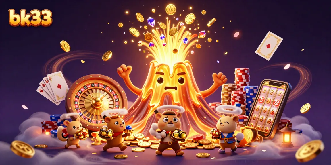 Experience the thrilling adventure at bk33 with a volcanic eruption of coins, treasures, and casino excitement.